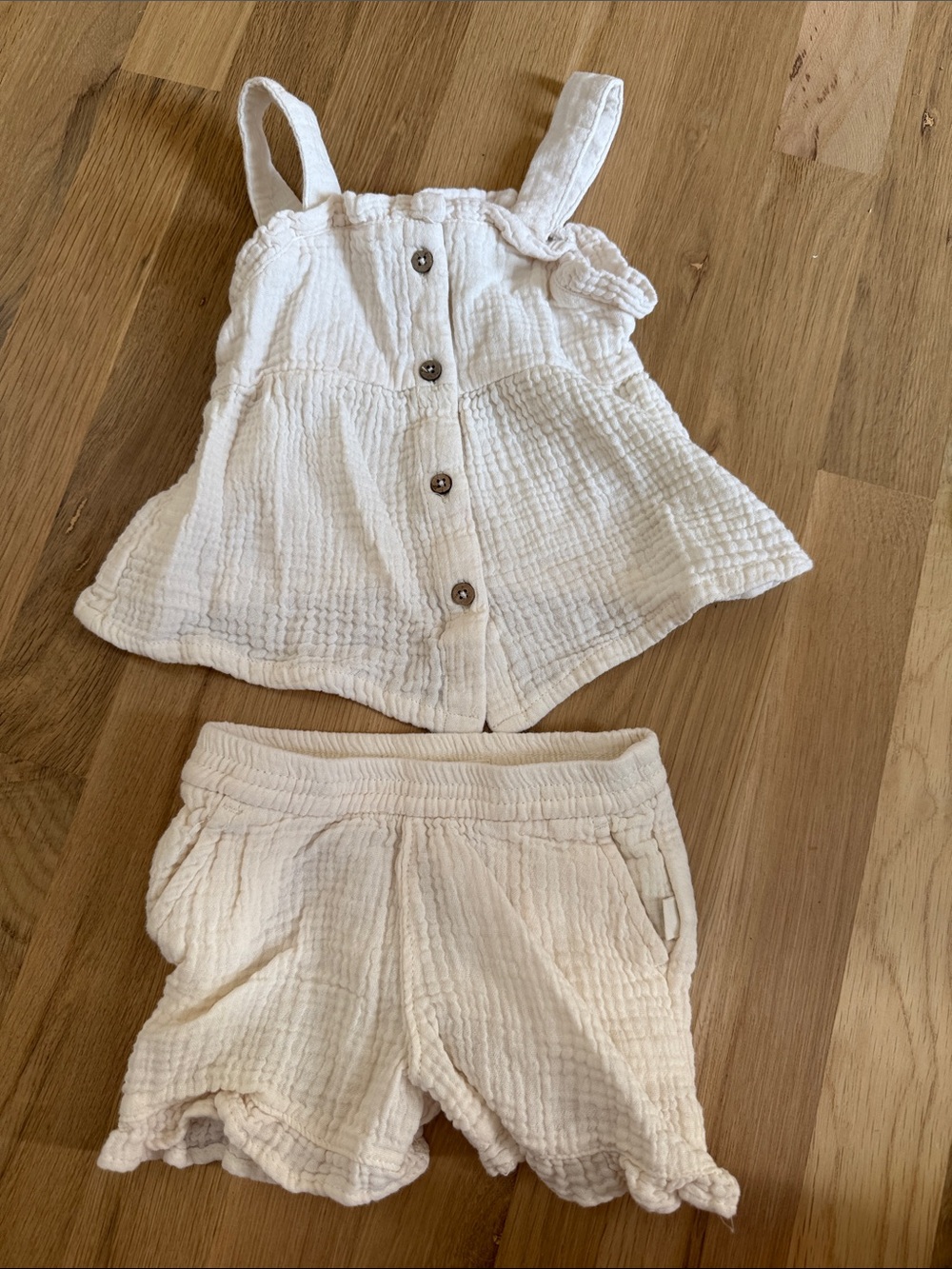 Girls' Cream Cotton Gauze Tank Top & Shorts Matching Set